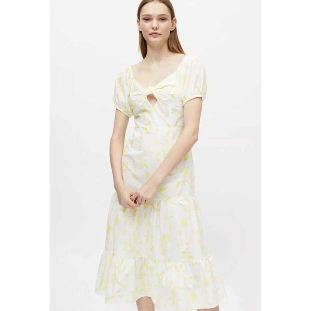 Urban Outfitters Glamorous Dress Brushstroke Gather Yellow Vacay Preppy Sz 6 New